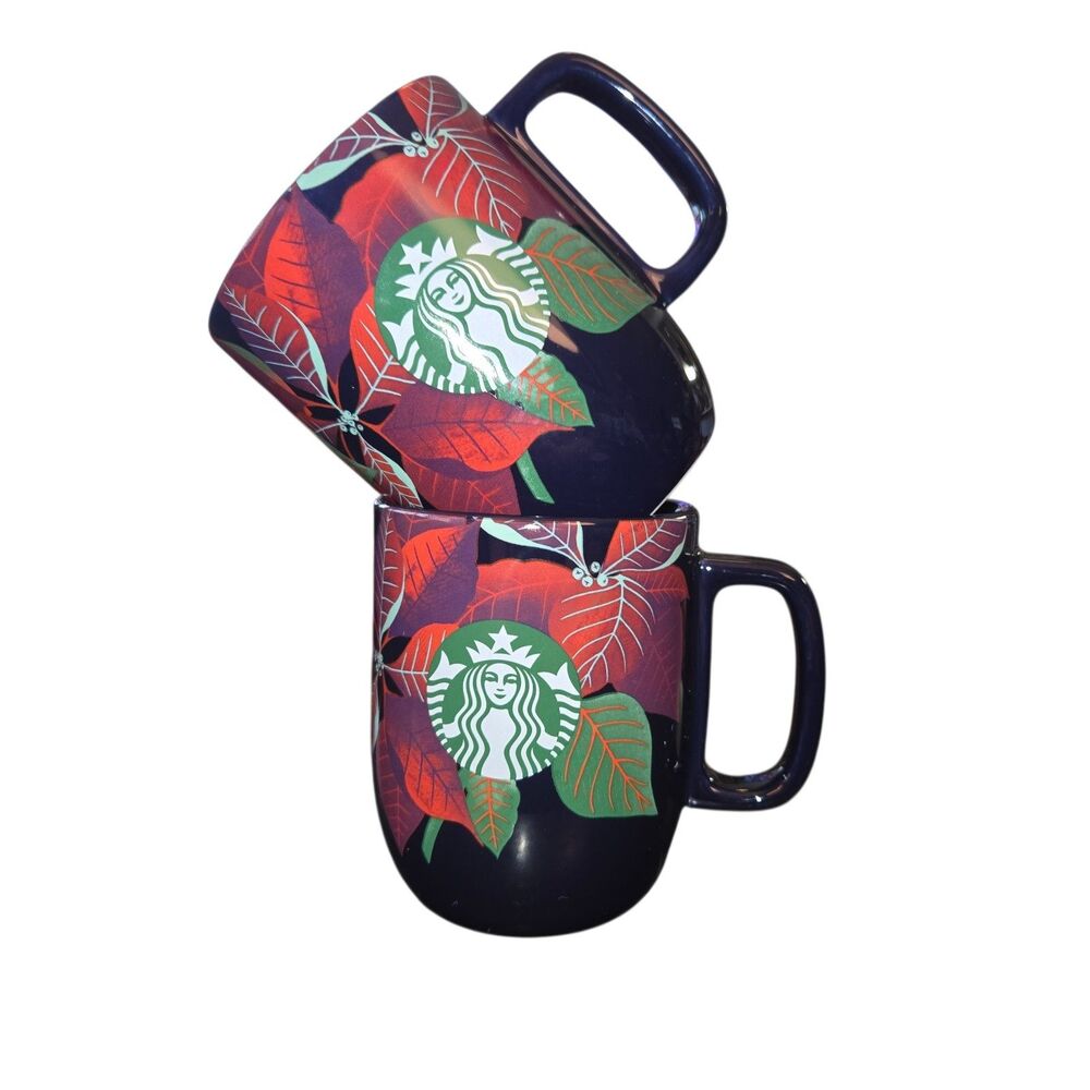 Starbucks Limited‎ Edition 2020 Holiday Poinsettia Two 12oz Ceramic Coffee Mugs